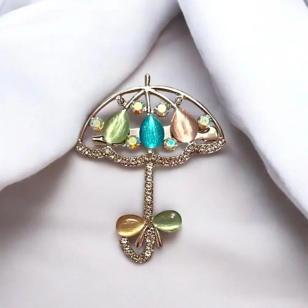 🤯5/$25🤯 Multicolor Moon Glow Aurora Borealis Rhinestone Silver Tone Unbrella…